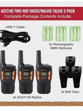 ACXT145 Two-Way Radio Walkie Talkie 3-Pack - Black/Orange